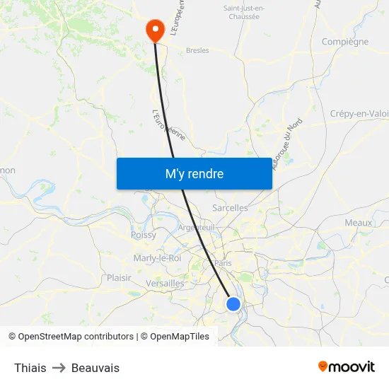 Thiais to Beauvais map
