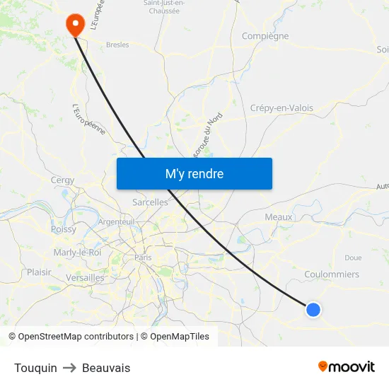 Touquin to Beauvais map