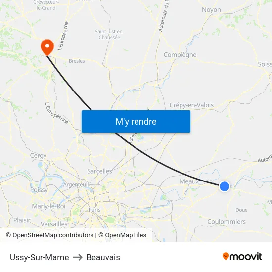 Ussy-Sur-Marne to Beauvais map