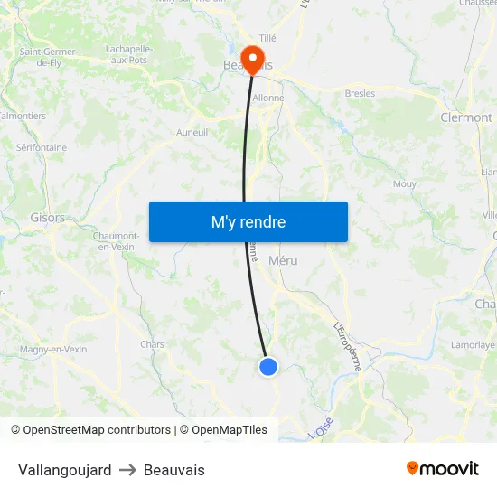 Vallangoujard to Beauvais map