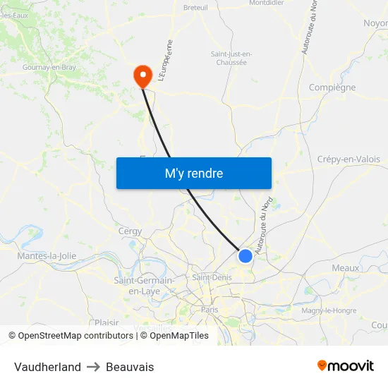 Vaudherland to Beauvais map