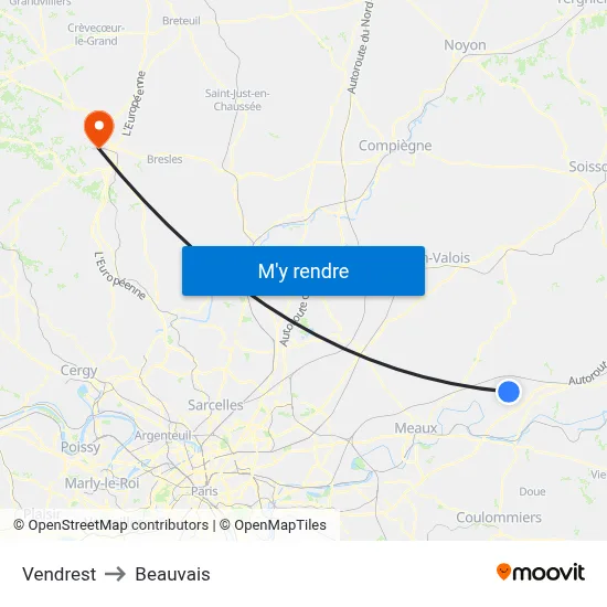 Vendrest to Beauvais map