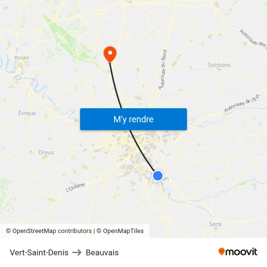 Vert-Saint-Denis to Beauvais map