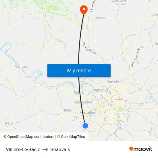 Villiers-Le-Bacle to Beauvais map