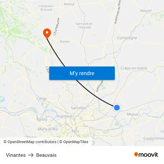 Vinantes to Beauvais map