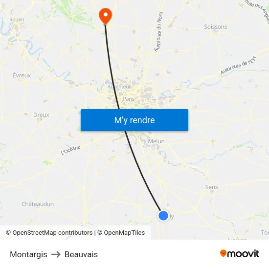 Montargis to Beauvais map