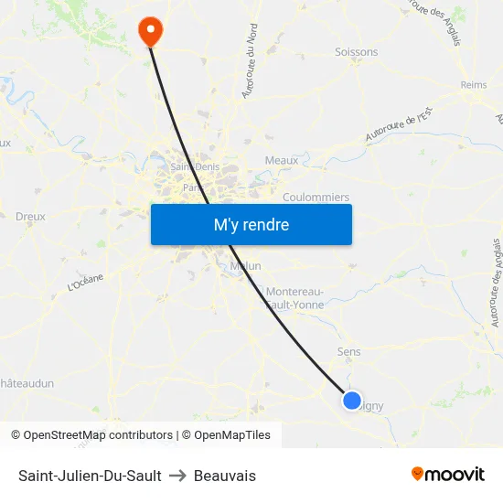 Saint-Julien-Du-Sault to Beauvais map