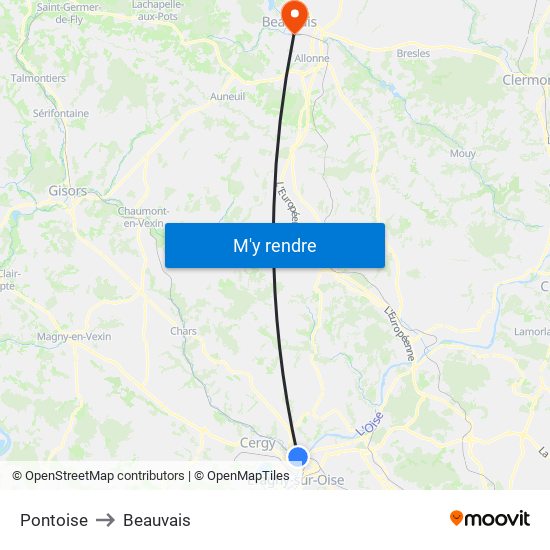 Pontoise to Beauvais map