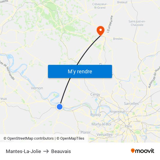 Mantes-La-Jolie to Beauvais map
