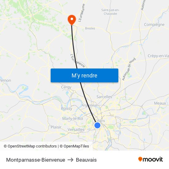 Montparnasse-Bienvenue to Beauvais map