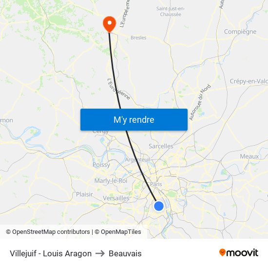 Villejuif - Louis Aragon to Beauvais map