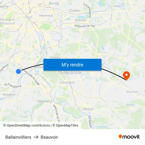 Ballainvilliers to Beauvoir map