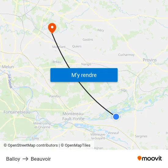 Balloy to Beauvoir map