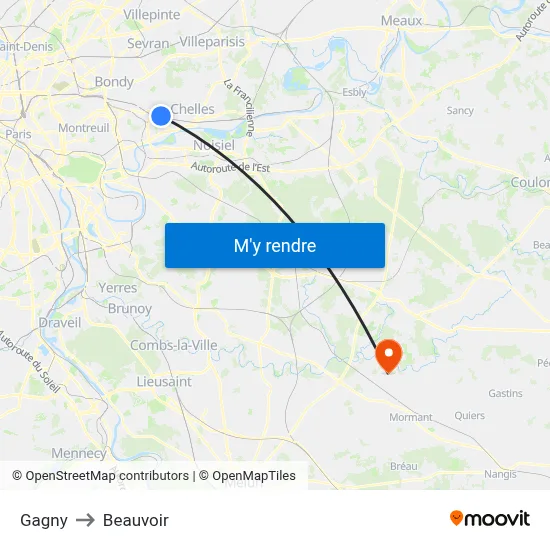 Gagny to Beauvoir map