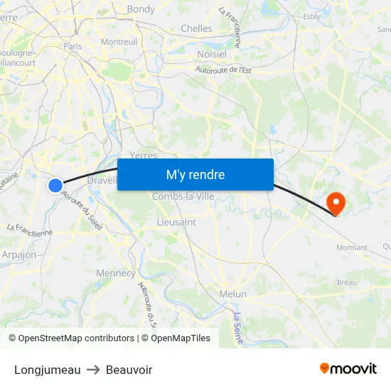 Longjumeau to Beauvoir map