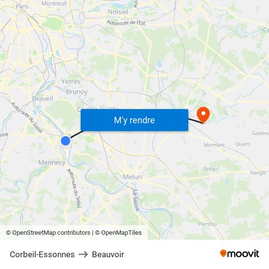 Corbeil-Essonnes to Beauvoir map