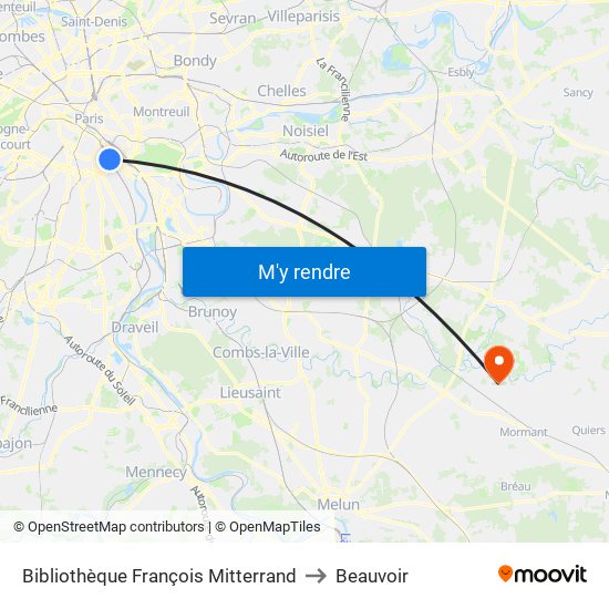 Bibliothèque François Mitterrand to Beauvoir map