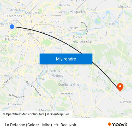 La Défense (Calder - Miro) to Beauvoir map