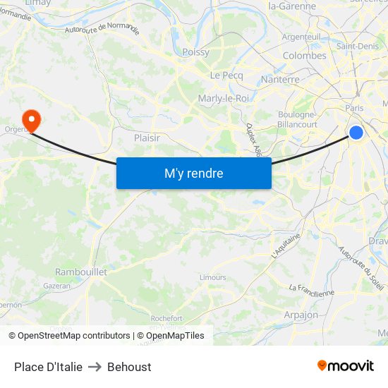 Place D'Italie to Behoust map