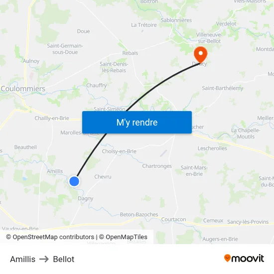 Amillis to Bellot map