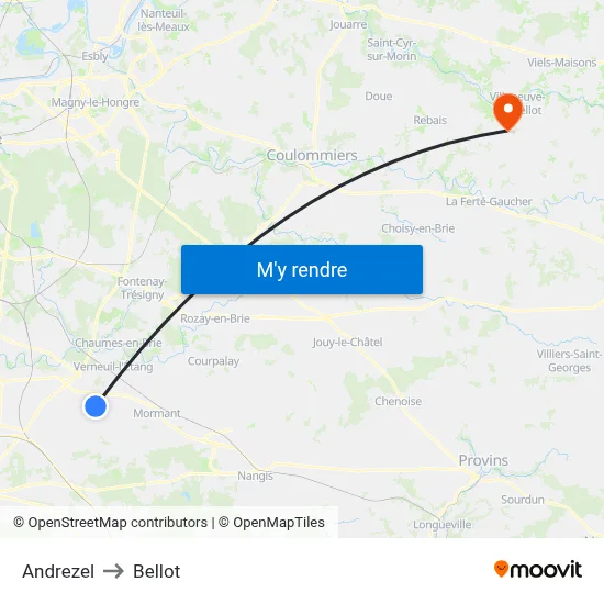 Andrezel to Bellot map