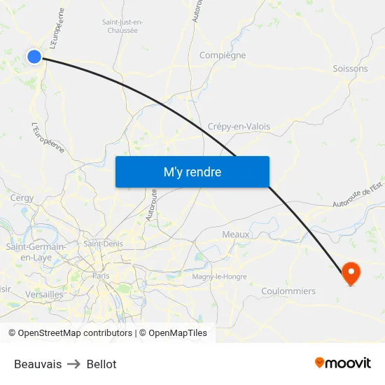 Beauvais to Bellot map
