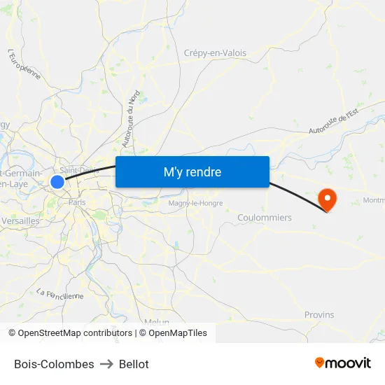 Bois-Colombes to Bellot map