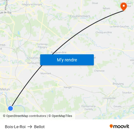 Bois-Le-Roi to Bellot map