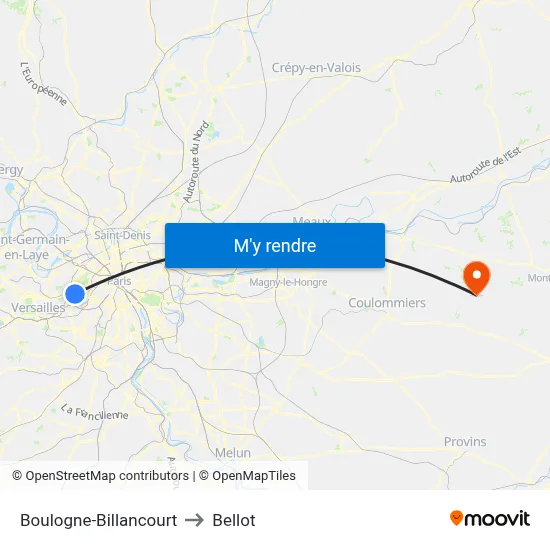 Boulogne-Billancourt to Bellot map