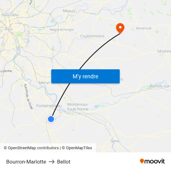 Bourron-Marlotte to Bellot map