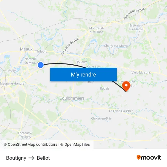 Boutigny to Bellot map