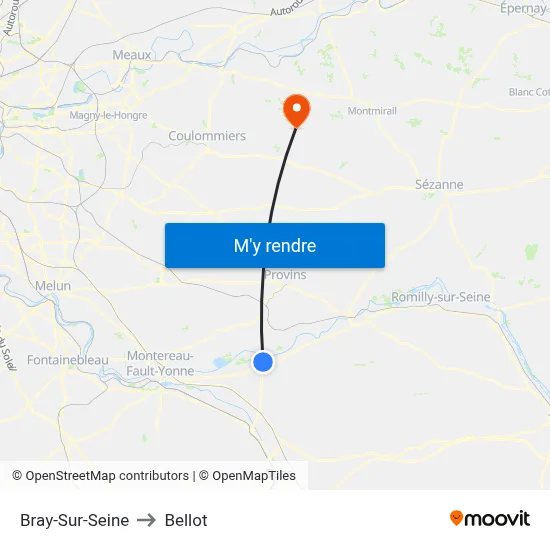 Bray-Sur-Seine to Bellot map