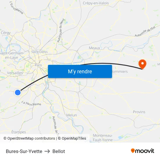 Bures-Sur-Yvette to Bellot map