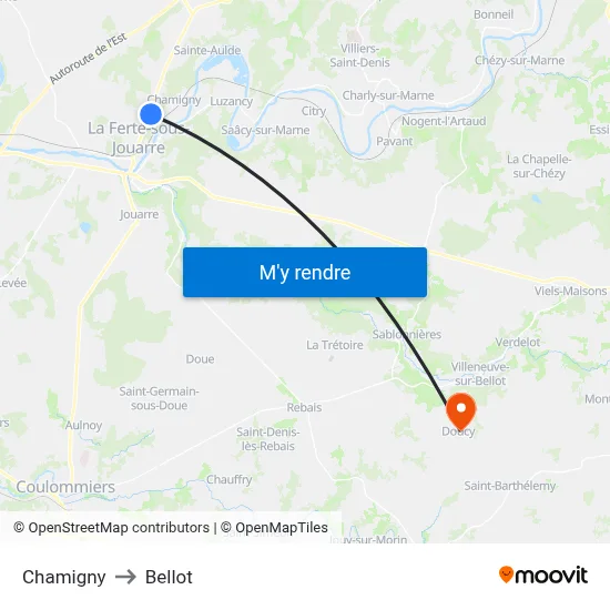 Chamigny to Bellot map