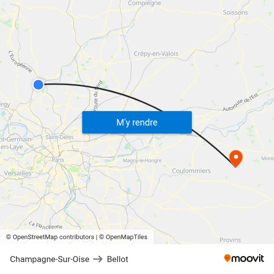 Champagne-Sur-Oise to Bellot map
