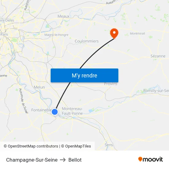 Champagne-Sur-Seine to Bellot map