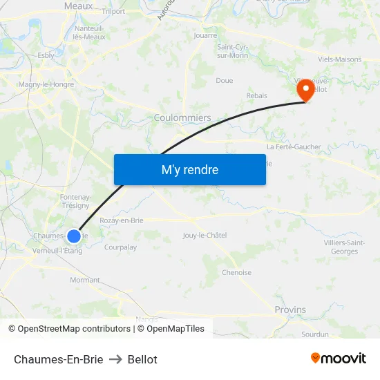 Chaumes-En-Brie to Bellot map