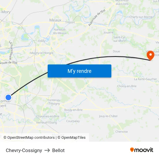 Chevry-Cossigny to Bellot map