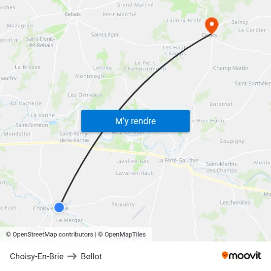 Choisy-En-Brie to Bellot map