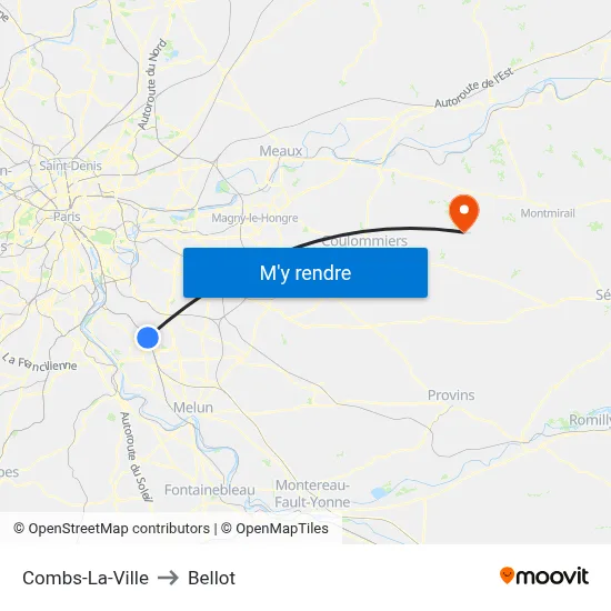 Combs-La-Ville to Bellot map
