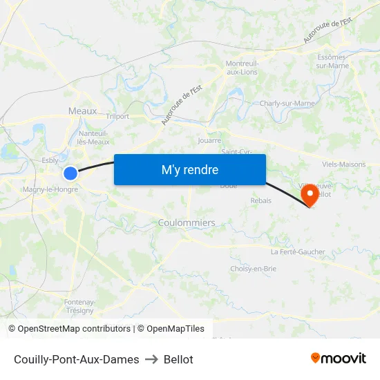 Couilly-Pont-Aux-Dames to Bellot map