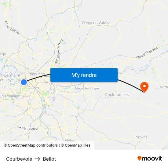 Courbevoie to Bellot map