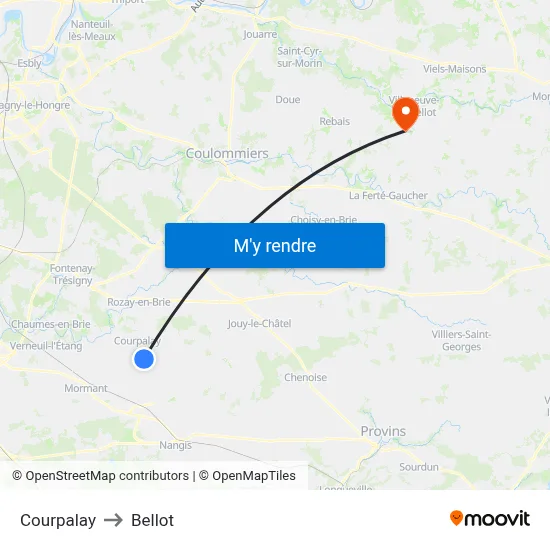 Courpalay to Bellot map