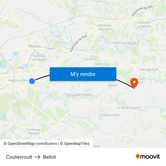 Coutevroult to Bellot map