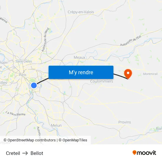 Creteil to Bellot map