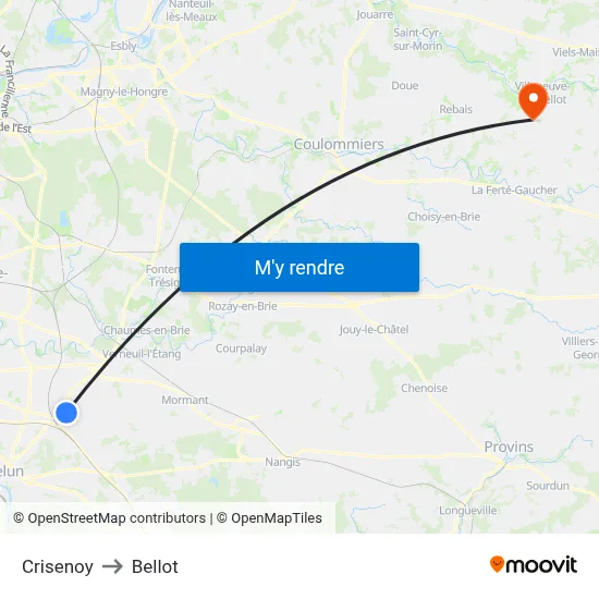 Crisenoy to Bellot map