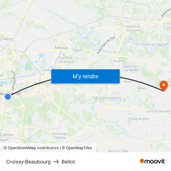 Croissy-Beaubourg to Bellot map