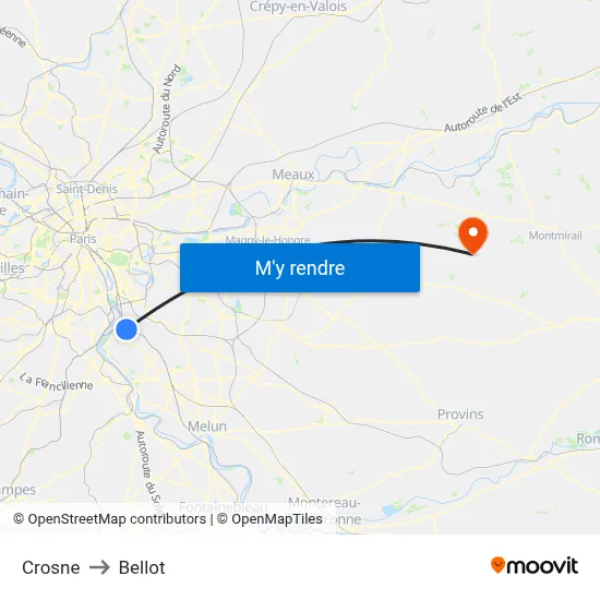 Crosne to Bellot map