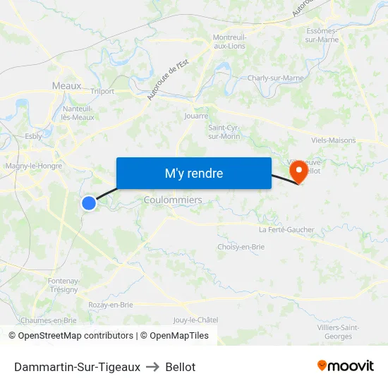 Dammartin-Sur-Tigeaux to Bellot map