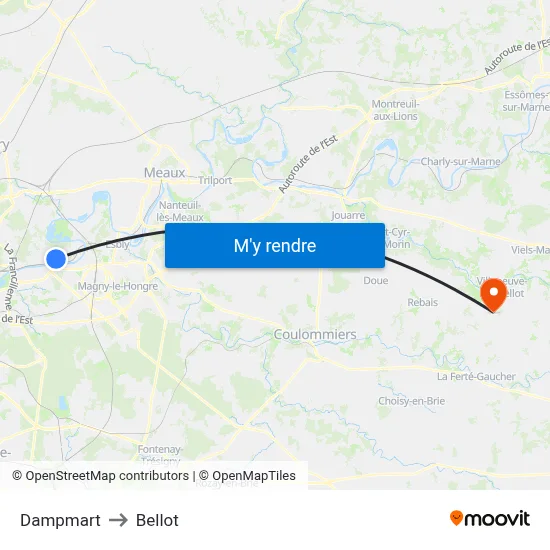Dampmart to Bellot map